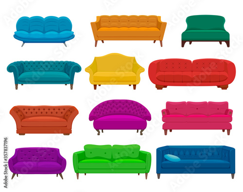 Sofa and couches colorful cartoon illustration