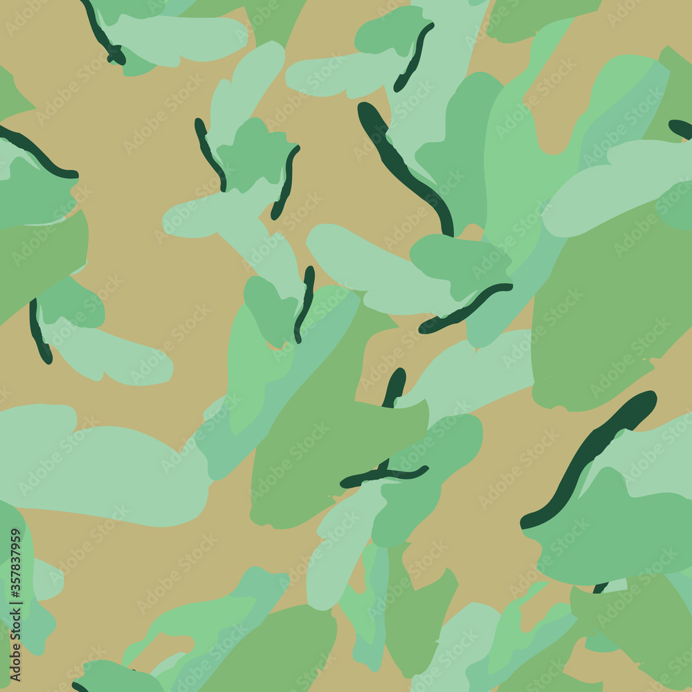Forest camouflage of various shades of brown and green colors