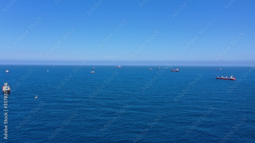 Container and Cargo Ships waiting to Enter Harobor, Mediterranean Sea-Aerial
Ashdod Port, Drone view, Ashdod/Israel/june/14,2020
