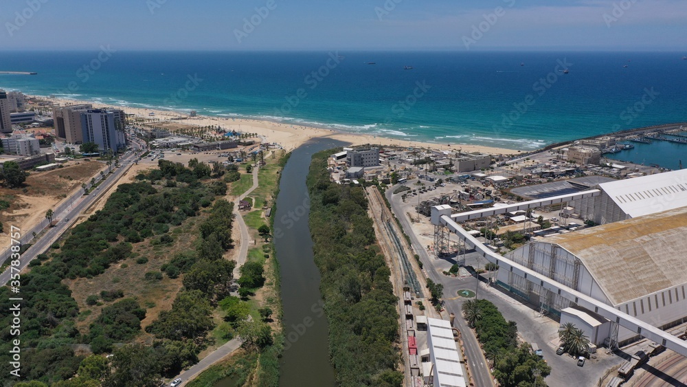 Israel Ashdod Beach With Lachish River, Mediterranean Sea-Aerial