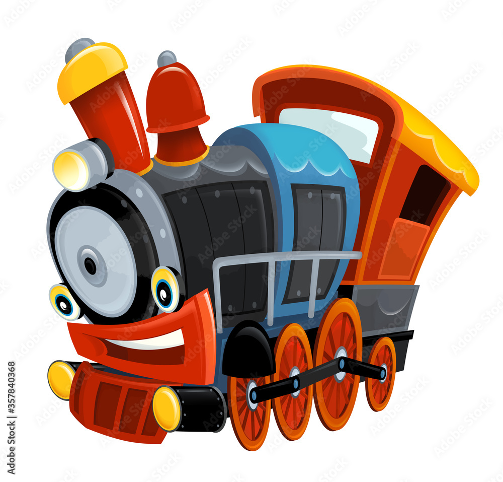 Cartoon funny looking steam train - isolated on white background -  illustration Stock Illustration | Adobe Stock