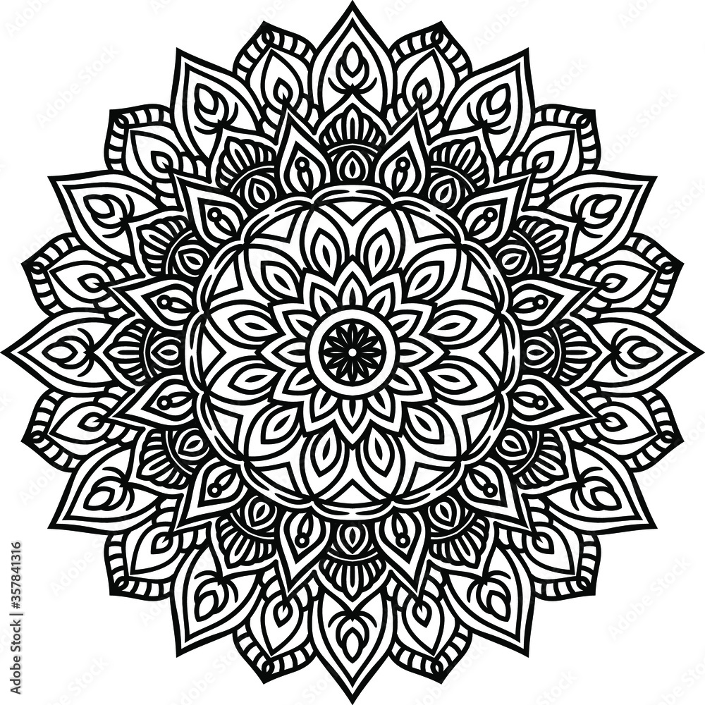 Vector mandala art or circular pattern for decoration elements, meditation poster, stress relief, henna, adult coloring book page, decoration card.

