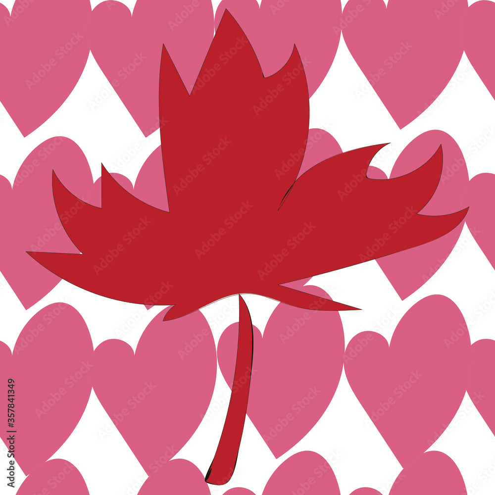 vector illustration seamless patterncanadian maple leaf on a background of hearts.holiday-Canada Day.