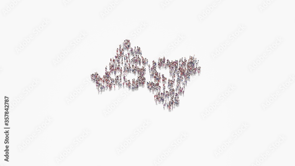 3d rendering of crowd of people in shape of symbol of American sign language interpreting on white background isolated 3d rendering of crowd of people in shape of symbol of American sign language interpreting on white background isolated