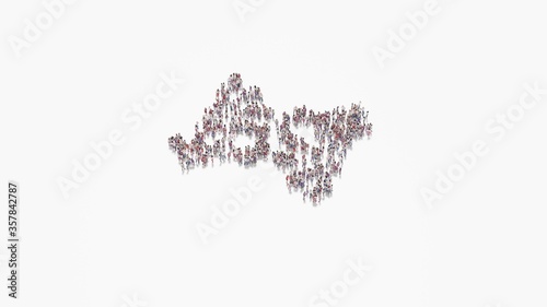 3d rendering of crowd of people in shape of symbol of American sign language interpreting on white background isolated