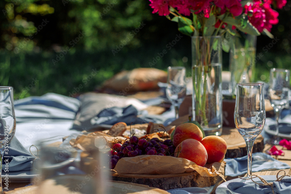 picnic table in blue tones for many guests picnic table in blue tones for many guests