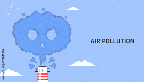 Air pollution. Smoke from a factory chimney in the form of a skull with bones. The concept of environmental pollution. Flat vector illustration