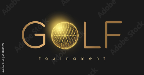 Golf tornament concept with golden golf ball