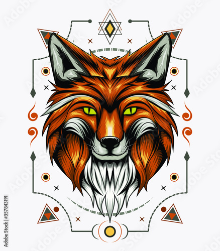 Fototapeta Naklejka Na Ścianę i Meble -  vector fox logo. animal face illustration. fox head with ornament background . T-shirt design, print decoration