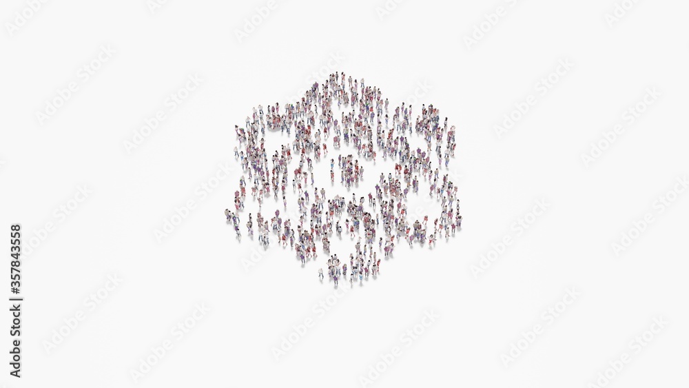 3d rendering of crowd of people in shape of symbol of atom on white background isolated 3d rendering of crowd of people in shape of symbol of atom on white background isolated