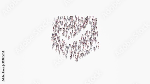 3d rendering of crowd of people in shape of symbol of been here marker on white background isolated