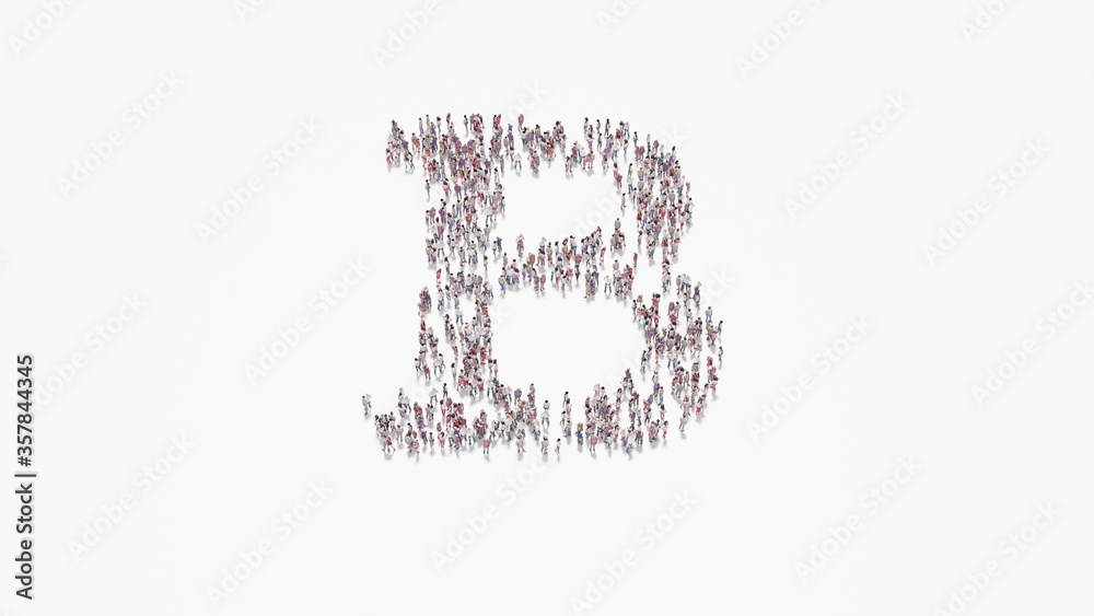 3d rendering of crowd of people in shape of symbol of bold on white background isolated