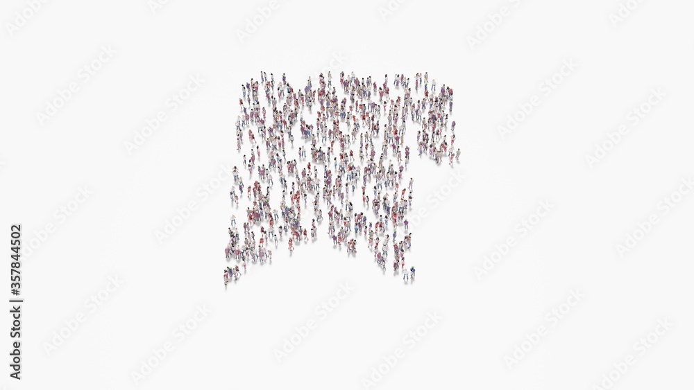 3d rendering of crowd of people in shape of symbol of bookmark on white background isolated 3d rendering of crowd of people in shape of symbol of bookmark on white background isolated