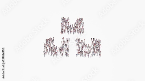 3d rendering of crowd of people in shape of symbol of boxes on white background isolated