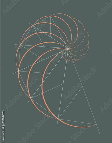 Absract geometry. Golden ratio in orange color on dark grey background