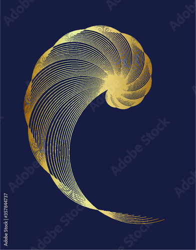 Absract geometry. Golden ratio in gold color on dark blue background