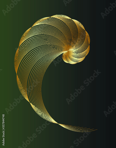 Absract geometry. Golden ratio in gold color on dark green background