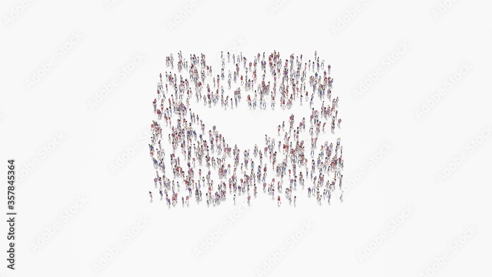 3d rendering of crowd of people in shape of symbol of caret square down on white background isolated 3d rendering of crowd of people in shape of symbol of caret square down on white background isolated