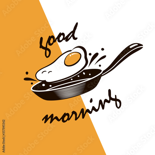 cooking process of fried egg on pan isolated on white background