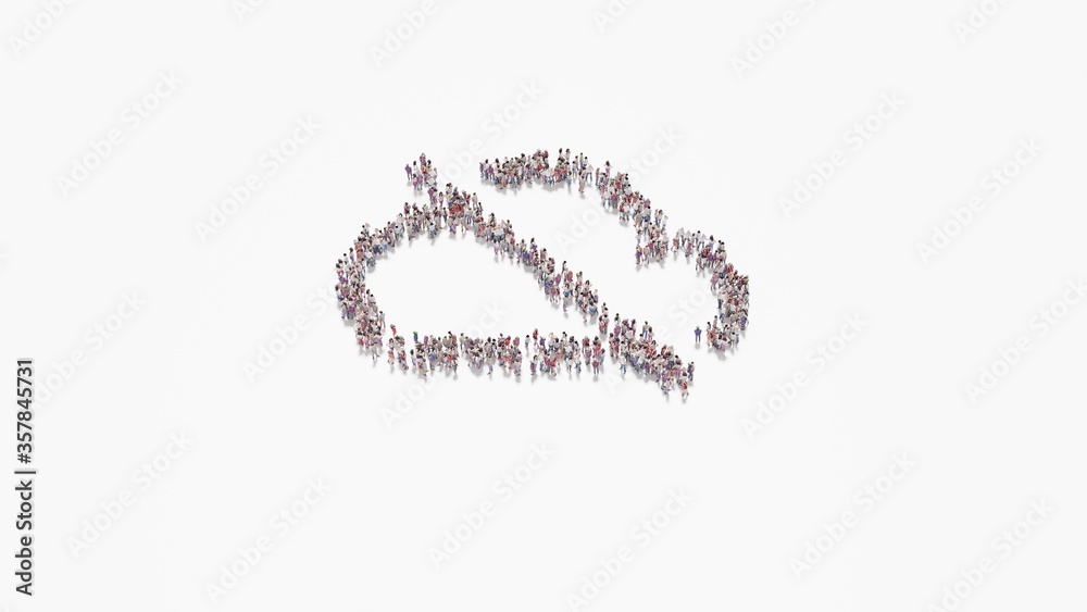 3d rendering of crowd of people in shape of symbol of disable cloud on white background isolated