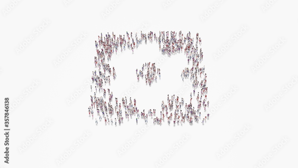3d rendering of crowd of people in shape of symbol of cogwheel in square on white background isolated 3d rendering of crowd of people in shape of symbol of cogwheel in square on white background isolated