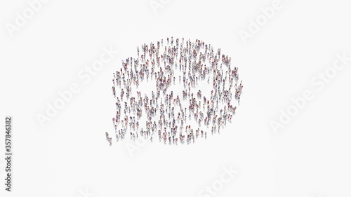 3d rendering of crowd of people in shape of symbol of rounded chat bubble on white background isolated