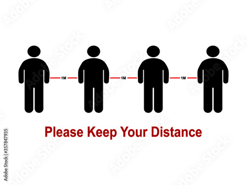 Please keep your distance Vector illustration of one meter of social distance