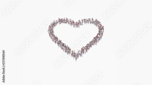 3d rendering of crowd of people in shape of symbol of favorite on white background isolated