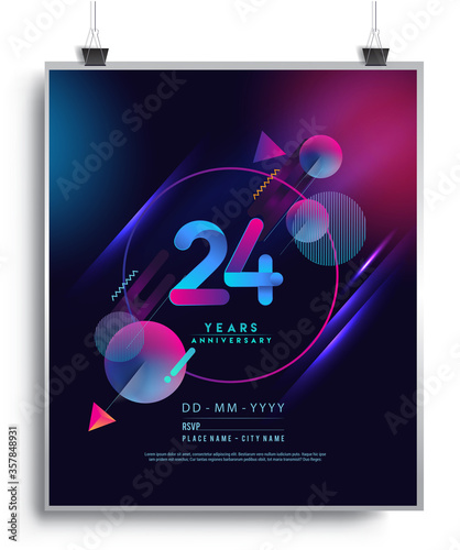 24th Years Anniversary Logo with Colorful Abstract Geometric background, Vector Design Template Elements for Invitation Card and Poster Your Birthday Celebration. photo