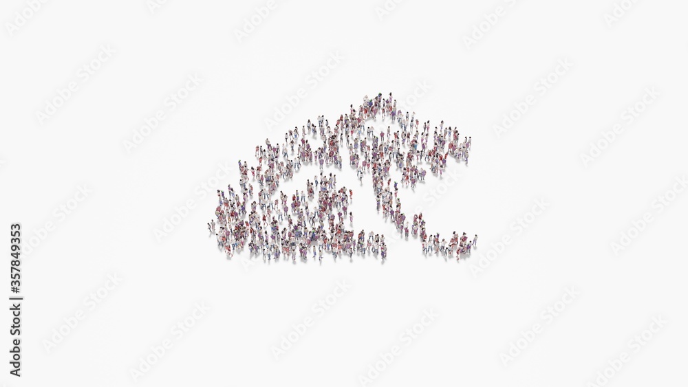 3d rendering of crowd of people in shape of symbol of frog on white background isolated 3d rendering of crowd of people in shape of symbol of frog on white background isolated
