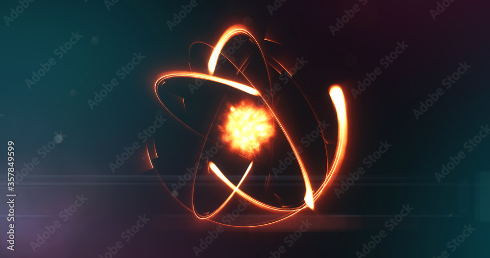 Glowing atom energy molecule force field - science laboratory experiment - obrazy, fototapety, plakaty 
