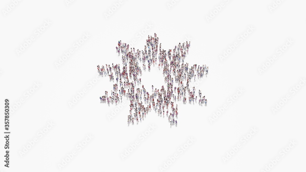 3d rendering of crowd of people in shape of symbol of haykal on white background isolated 3d rendering of crowd of people in shape of symbol of haykal on white background isolated