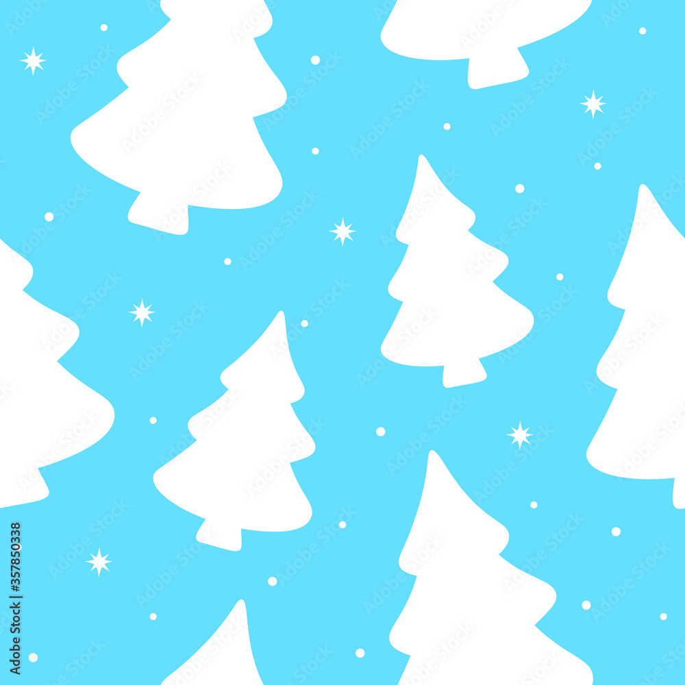 Seamless pattern Christmas trees New year on a blue background with snowflakes vector illustration Seamless pattern Christmas trees New year on a blue background with snowflakes vector illustration