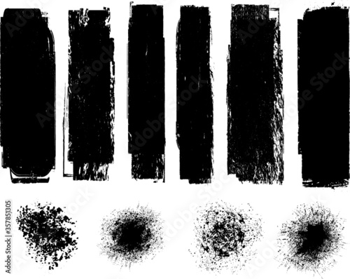 Grunge Paint Roller . Vector brush Stroke . Distressed banner . Black stripes isolated. paintbrush collection . Modern Textured shape . Dry border in Black . Bulge lines