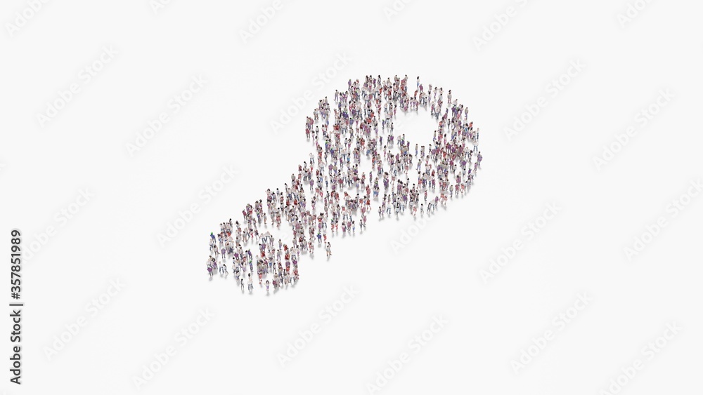 3d rendering of crowd of people in shape of symbol of key on white background isolated 3d rendering of crowd of people in shape of symbol of key on white background isolated