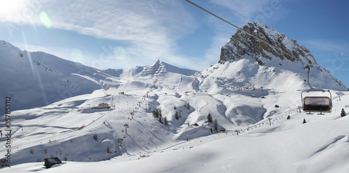 Photography Panoramic winter view of Pordoi Pass ski area