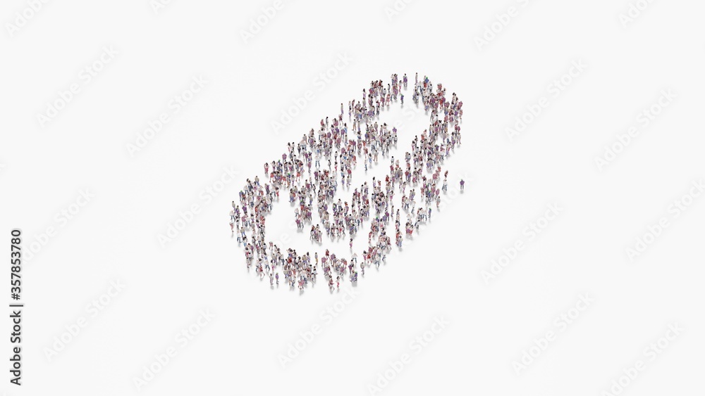 3d rendering of crowd of people in shape of symbol of paperclip on white background isolated 3d rendering of crowd of people in shape of symbol of paperclip on white background isolated