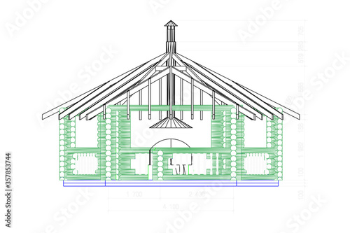 Gazebo frame with bbq grill vector illustration. Detailed architectural plan