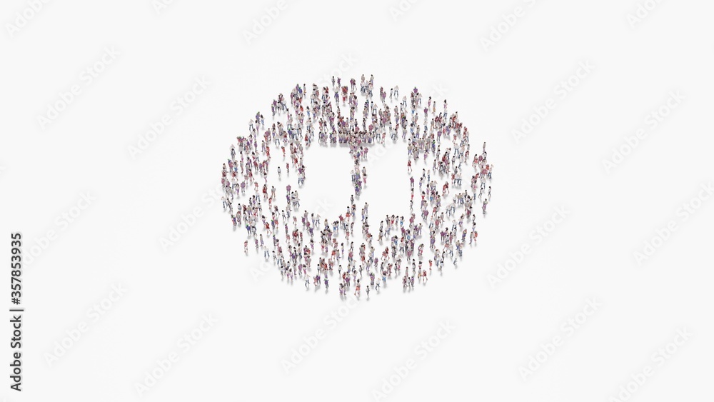 3d rendering of crowd of people in shape of symbol of pause circle on white background isolated 3d rendering of crowd of people in shape of symbol of pause circle on white background isolated