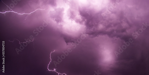 Night sky with various lightning in natural colors. 