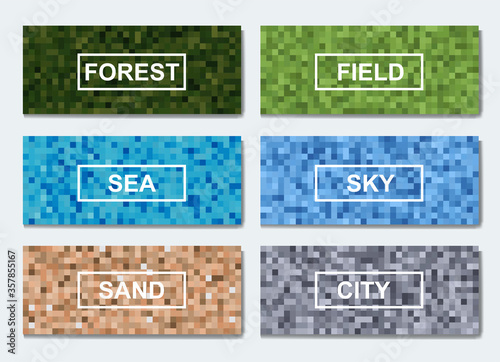 set of 6 seamless pixel nature background resources for 8-bit game maker or pattern for digital military camouflage in future army uniform