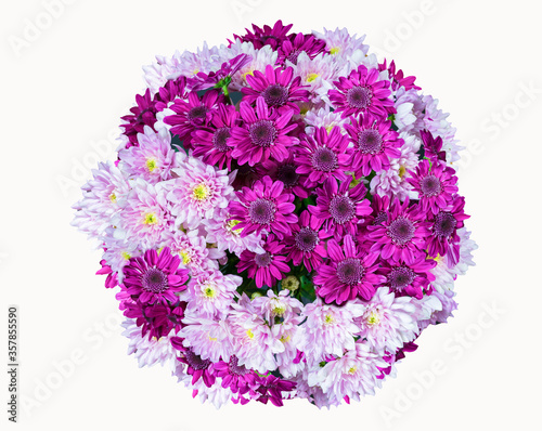above view bunch of flowers, chrysanthemum bouquet isolated on white background