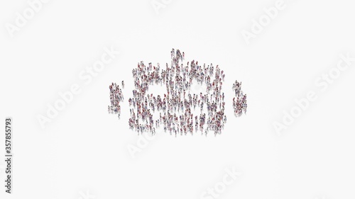 3d rendering of crowd of people in shape of symbol of robot on white background isolated