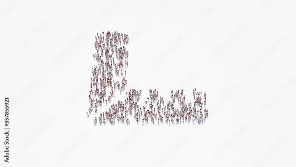 3d rendering of crowd of people in shape of symbol of ruler combined on white background isolated 3d rendering of crowd of people in shape of symbol of ruler combined on white background isolated