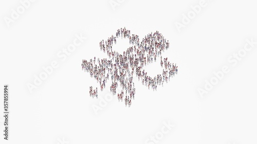 3d rendering of crowd of people in shape of symbol of satellite on white background isolated
