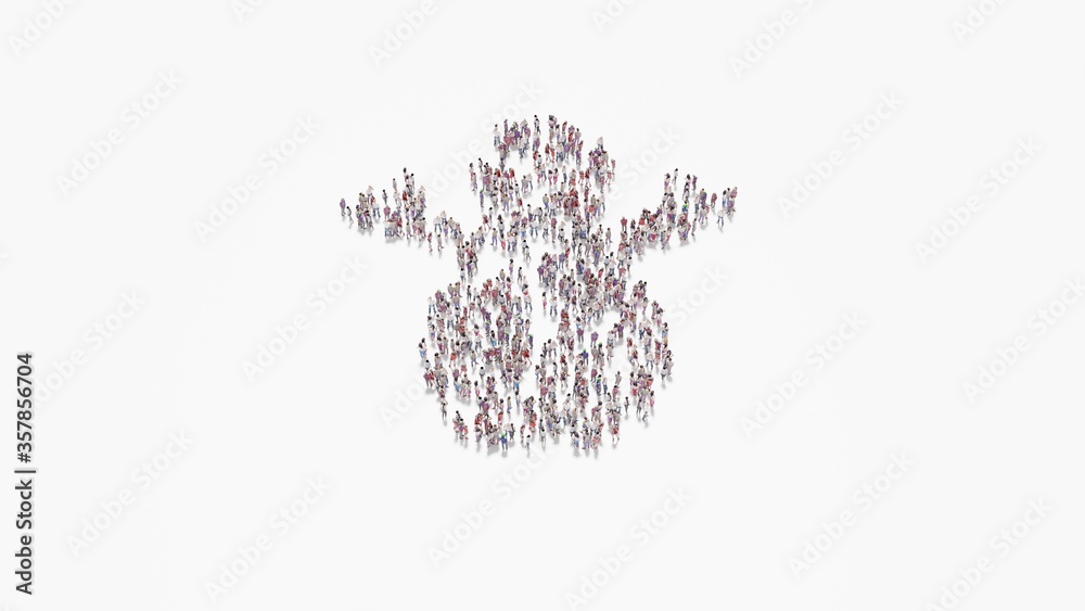 3d rendering of crowd of people in shape of symbol of snowman on white background isolated 3d rendering of crowd of people in shape of symbol of snowman on white background isolated