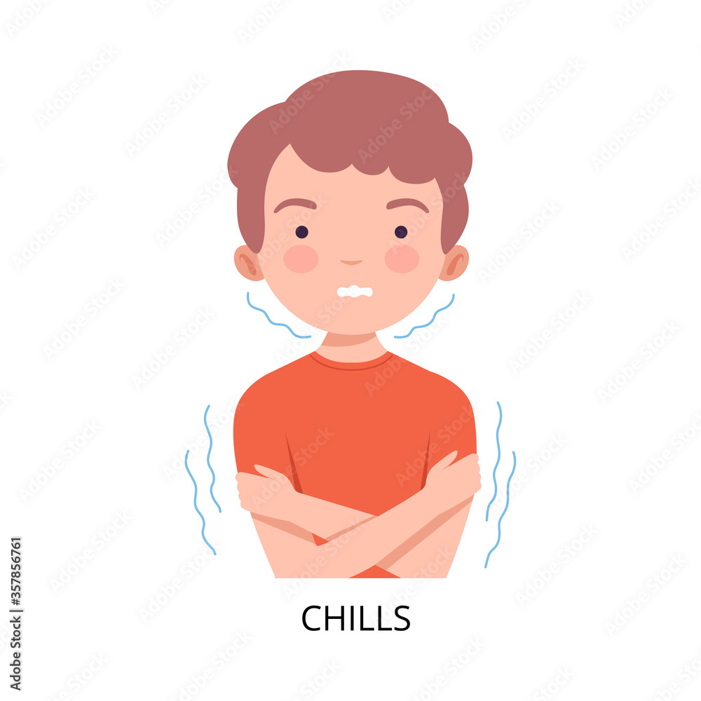 Boy Suffering from Chills, Symptom of Viral Infection, Influenza or Respiratory Illness, Healthcare and Medicine Information about Flu and Virus Prevention Flat Vector Illustration Boy Suffering from Chills, Symptom of Viral Infection, Influenza or Respiratory Illness, Healthcare and Medicine Information about Flu and Virus Prevention Flat Vector Illustration
