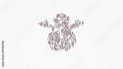 3d rendering of crowd of people in shape of symbol of snowman on white background isolated