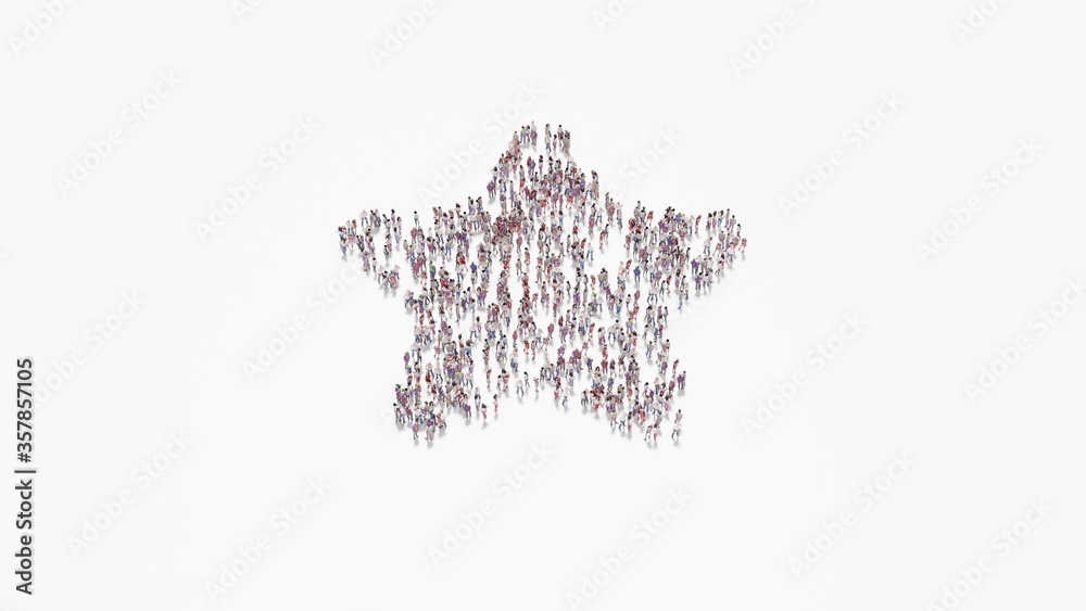 3d rendering of crowd of people in shape of symbol of star on white background isolated