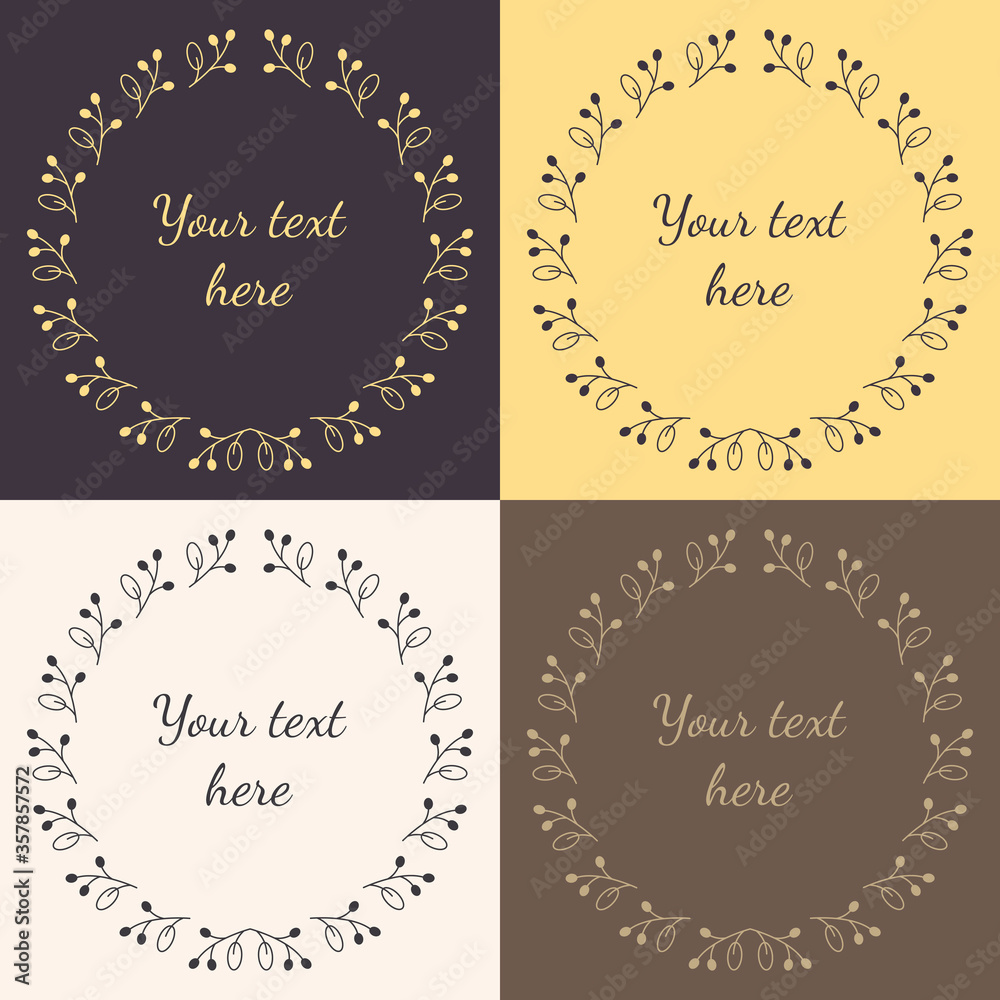 Decorative floral frames in line art style. Ornate borders of leaves and berries. Vector illustration of festive wreath with copy space for text.
Decorative floral frames in line art style. Ornate borders of leaves and berries. Vector illustration of festive wreath with copy space for text.